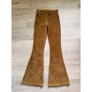 Aerie Groove On Velour Ribbed Flare Pants‎ High Waist Brown Gold Small women's